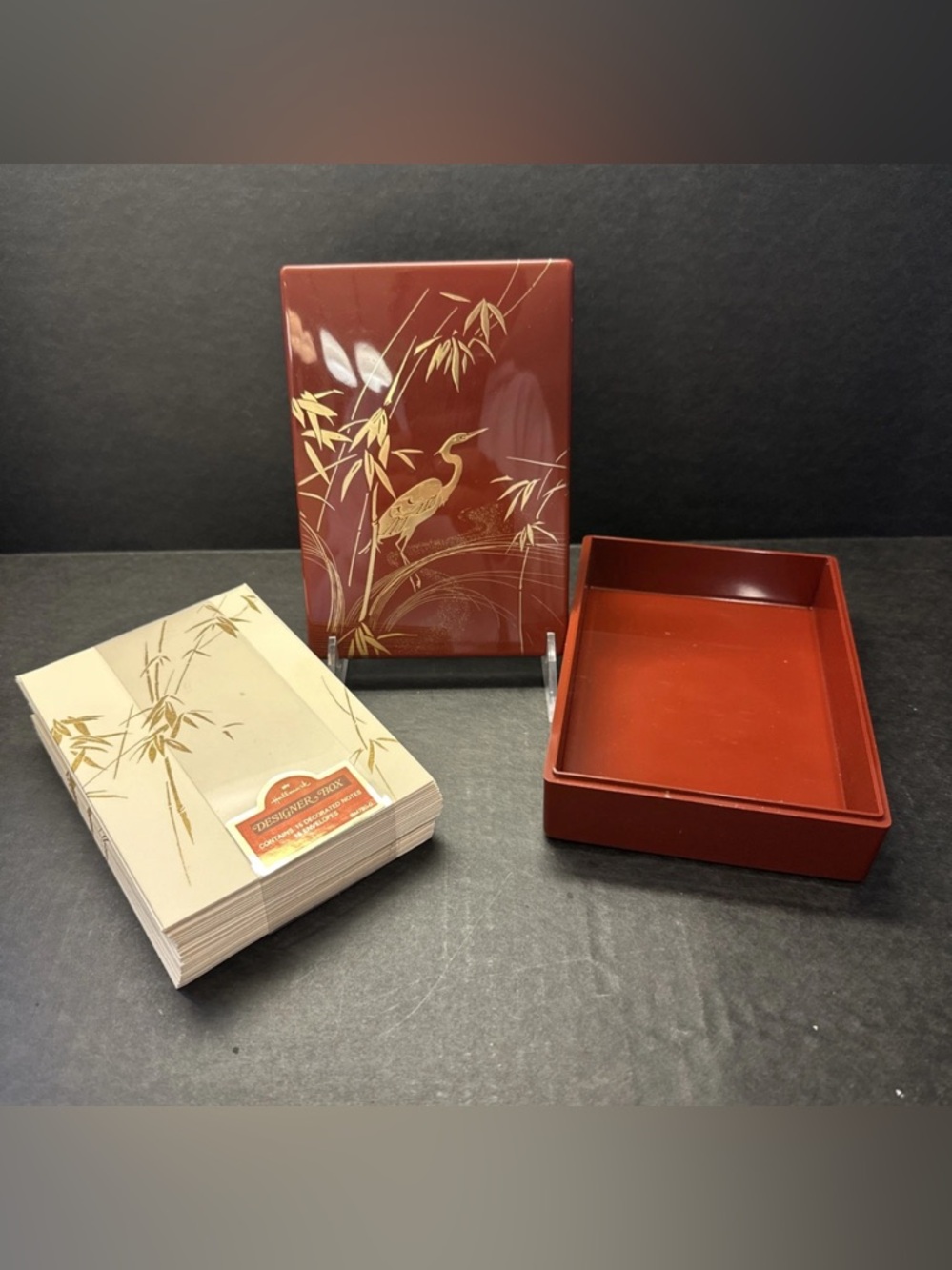 Vintage Hallmark Designer Box Stationery Set 15 Cards Crane Bamboo USA ca 1975